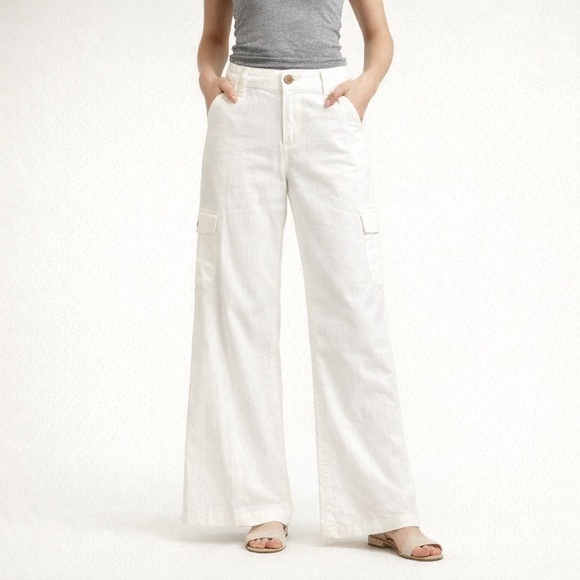 Miss Chievous White Wide Leg Cotton Pants Side Pockets Pants 9 Womens Pants